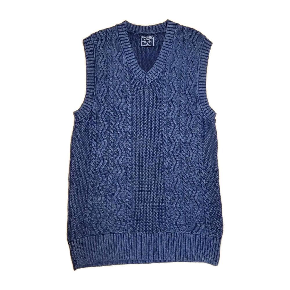 VTG Y2K Abercrombie & Fitch Sweater Vest Mens Small Navy Blue Wool V Neck Knit